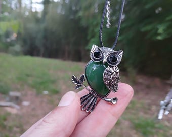 Owl Necklace with polished belly stone