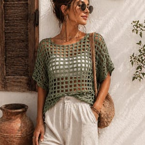Gehäkeltes Netz-Top Muster PDF, Easy Summer Boho Pullover, Anfänger freundliches Häkel-Shirt, leichtes Strand-Top