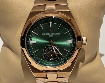 Reloj automático Vacheron Constantin vintage con esfera verde / Reloj de pulsera para hombre con esfera verde y caja de acero y oro rosa