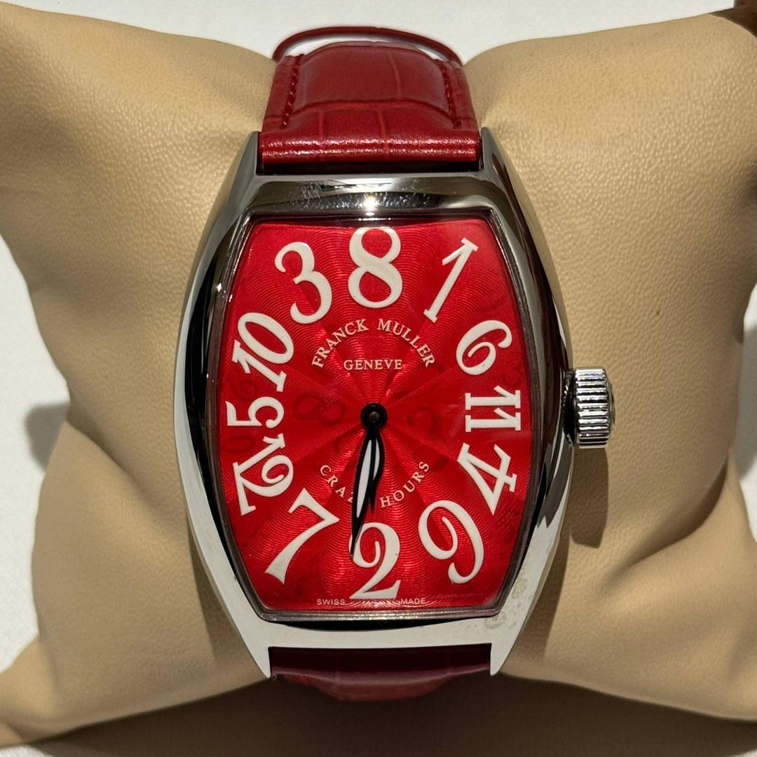 Vintage Automatic Franck Muller Crazy Hour Red Dial Silver Steel