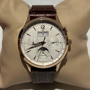 Vintage Jaeger-LeCoultre Calendar Automatic Men Watch | Rose Gold Steel, White Dial, Leather Strap, Date Indicator Wrist Watch For Men