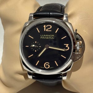 Vintage Automatic Panerai Black Dial Silver Stainless Steel Body Black Leather Strap Men Watch | Watch For Men | Free Shipping | Gift
