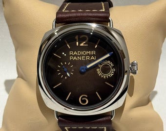 Vintage automatisk Panerai brun urtavla silverfärgad rostfri stålkropp brunt läderarmband herrklocka | Herrklocka | Fri frakt | Gåva