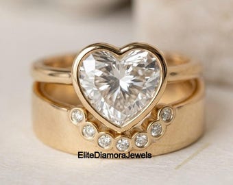 Herz Moissanite Diamant Brautring Set, Sieben Stein gebogenes Band