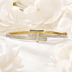 Pulsera rígida con diseño de diamantes, brazalete de tenis dorado, pulsera de lujo minimalista
