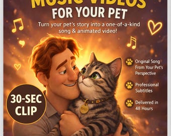Animated Pet Music Video, 30-sec Clip w/Full Song MP3, Dog Cat Bird Bunny and More
