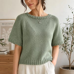 Knit Sweater Pattern PDF Beginner Top Down Saddle Shoulder Crochet Top Tee Sizes XS-3XL Easy Knitting Pattern Instant Download