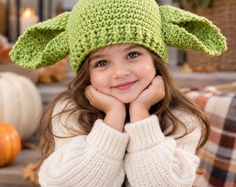 Molde de crochê para chapéu de alienígena em PDF, chapéu de bebê com orelhas pontudas, molde de gorro infantil de 1 a 8 anos, fácil para iniciantes, download instantâneo.