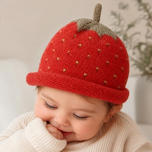 Breipatroon voor een aardbeienmutsje voor baby's | Breipatroon voor beginners | Mutsje voor pasgeborenen en peuters | Direct te downloaden als PDF