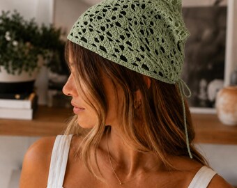 Padrão de bandana de crochê em PDF | Lenço de cabeça triangular de renda boho | Envoltório de cabelo estilo cottagecore | Download instantâneo