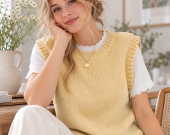 Molde de Colete de Tricô em PDF, Molde de Colete de Tricô para Iniciantes, Colete de Tricô Fácil para Mulheres, Tamanhos P-XXXL, Download Instantâneo Cottagecore