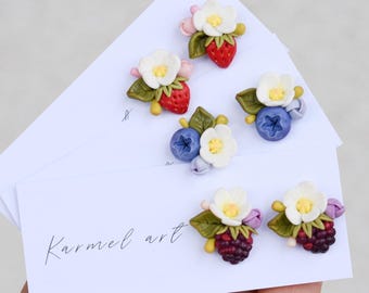 Aardbeienoorbellen Bosbessenoorbellen Bramenoorbellen – Summer Fruit Studs