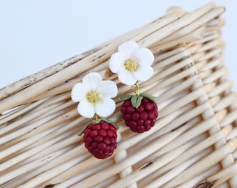 Kolczyki malinowe Kolczyki owocowe Biżuteria letnia