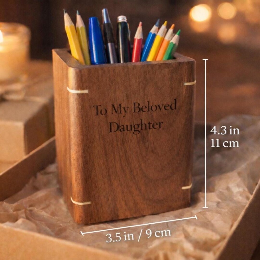 Personalized Walnut Wood Pen Holder, Custom Engraved Desk Organizer ...
