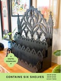 Gothic Cathedral display shelf - Tall Back Style | Retail Product Stand for Market Stalls | Collapsible Flat Pack Shelf (Digital Download)