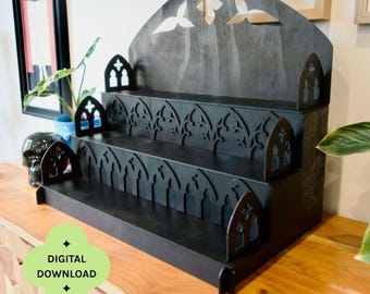 Gothic Cathedral Display Stand - Step Shelf Style | Flat Pack Product Shelf for Market Stalls | Laser Cut Vector File (Digital Download)