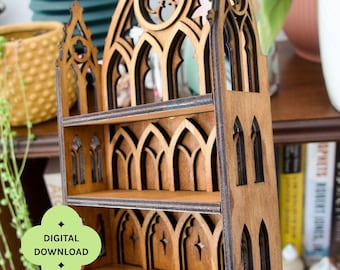 Cathedral style wooden shelf for mini collectibles | Gothic home decor | laser cut display (Digital Download)
