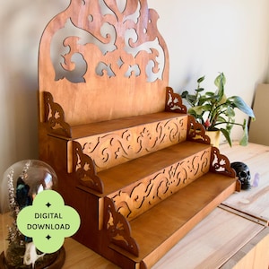 Medieval Ornate Display Stand - Step Shelf Style | Flat Pack Retail Shelf for Market Stalls | Laser Cut Vector File (Digital Download)