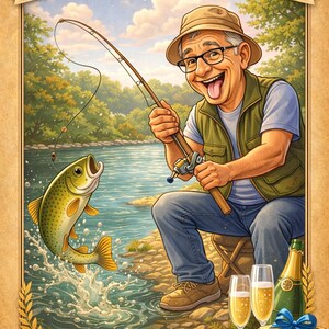 Cadeau retraite homme original – Caricature personnalisée à partir de sa photo – Fichier HD à imprimer