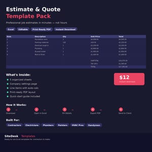 Contractor Estimate Quote Template: Excel Google Sheets (Digital Download) image 1