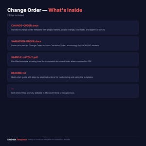 Editable Change Order Variation Template Pack for Contractors (DOCX) image 2