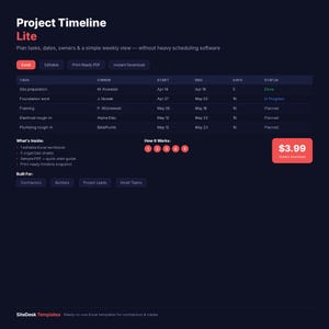Projekt-Timeline-Vorlage Excel Google Sheets Konstruktionszeitplan Gantt Lite Aufgabenplaner Unternehmer Tabelle Bild 1