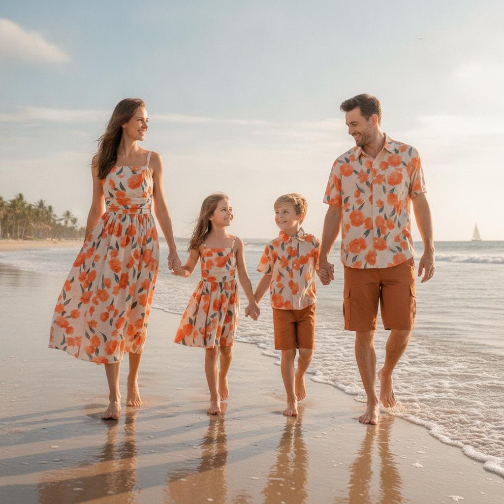 Matching Family Beach Outfits, Tropical Floral Family Set, Mommy and Me Dresses, Father Son Matching Shirts, Summer Vacation Wear