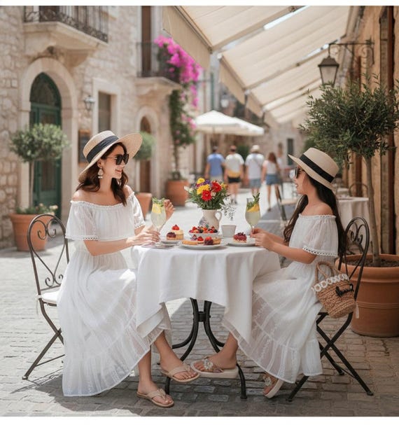 mommy and me white beach dresses Matching Dresses, off Shoulder Family Vacation Outfits, Mother Daughter Matching Dresses, Summer Photoshoot Set Light Blue Midi Cotton