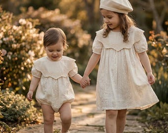Sister Matching Dress Set, Retro Baby Romper & Toddler Dress, Vintage Lace Outfit, Flower Girl Dress, Christening Outfit, Romantic Dress