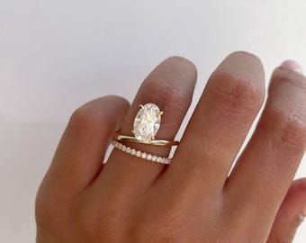 2CT Oval Moissanite Engagement Ring: D VVS1, Double Band Pavé, Proposal Bridal Ring