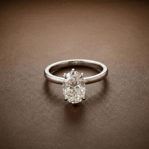 Ovale Moissaniet-verlovingsring: 2CT D VVS1 solitaire, 6-tands witgouden band