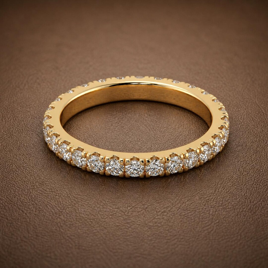 Solid Gold Half Eternity Diamond Band – Minimalist Stacking Ring Bridal ...
