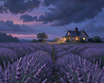 Twilight Serenity: The Lavender Cottage — 11×14 Fine Art Print