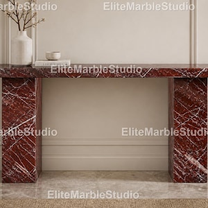 Luxury Rosso Levanto Marble Console Table Deep Red Stone Rosso Levanto Console Table, Luxury Deep Red Marble Table Luxury red Console Table