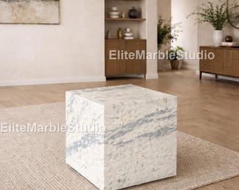 Tavolino a cubo in marmo bianco – Tavolino da caffè moderno e minimalista, Tavolino da caffè a cubo in marmo massiccio, Lussuoso tavolino laterale a cubo in pietra naturale in marmo bianco