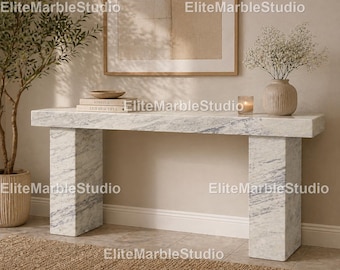 Luxury White Marble Console Table – Modern Stone Modern White Veined Stone Console Table Modern Stone Console Table – White Marble