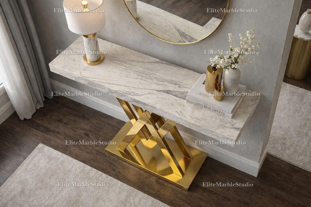 Luxury White Marble Console Table – Modern Entryway Table, Elegant ...