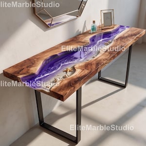 Purple Epoxy River Console Table – Live Edge Wood Handmade Purple Resin River Console Table –Purple River Resin Resin Console Table