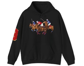 Sudadera con capucha estilo polo vintage / Sudadera con estampado deportivo a caballo.