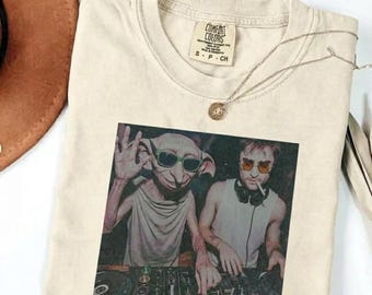 DJ HP & Elf Shirt, Funny Wizard Meme Tee, Comfort Colors Shirt, Gift for HP Fans, 90s Retro Parody Wizard Tee, Hip Hop Party T-Shirt