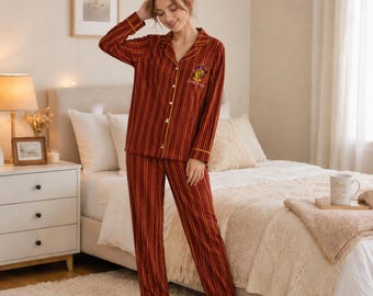 Personalized Magic School Pajamas, Gryffindor Houses Fantasy Nightwear, Custom Name HP Wizard House Sleepwear, Magic School Nightwear