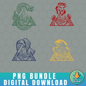 Gryffindor Slytherin RavenClaw Hufflepuff Crest Digital Download Bundle, Wizard House School Bundle Png, HP Wizard World Fan Gift image 3