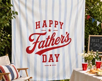 Happy Father’s Day Tapestry,Best Dad Ever Wall Hanging,Blue Stripe Dad Gift Backdrop,Father’s Day Party Decor,Rustic Family Picnic Banner