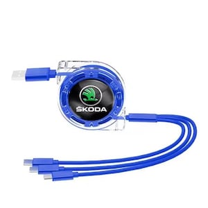 3 In 1 Micro USB Type C Charging Cable Multi Charger For Skoda Octavia Fabia Kamiq Kapoq Kodiaq Rapid SCALA Superb A5 A7 Yeti Blue