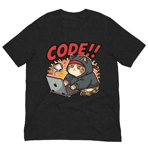 Programmer Cat T-Shirt | Funny Coding Cat Graphic Tee | Software Developer Gift | Kawaii Code Cat Shirt | IT Engineer Tee