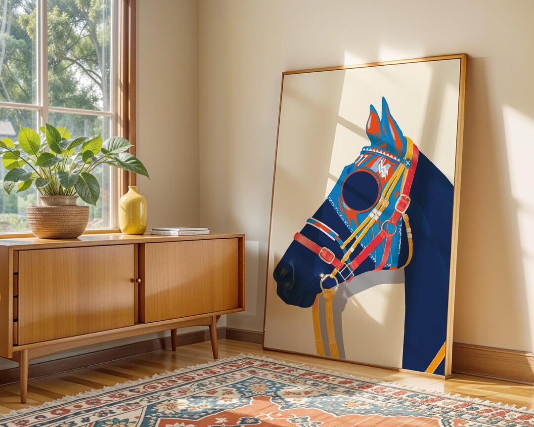 Bold Navy Blue Horse Art Print | Vibrant Equestrian Wall Decor (digital ...