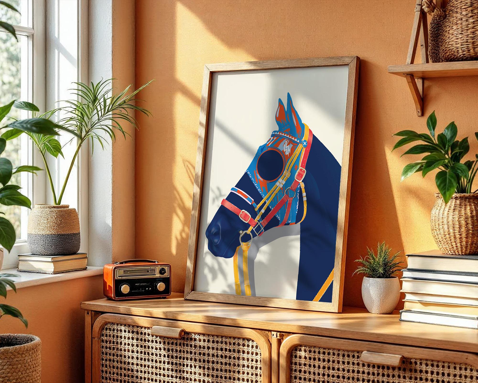 Bold Navy Blue Horse Art Print | Vibrant Equestrian Wall Decor (digital ...