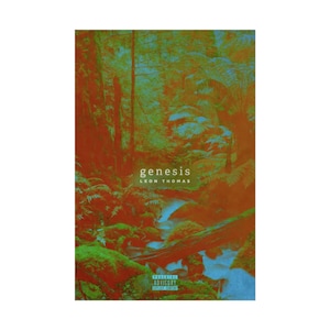 May include: Album cover for "Genesis" by Leon Thomas. The artwork features a forest scene with a stream, rendered in shades of green, orange, and blue. The album title and artist name are displayed in white text. A parental advisory warning is visible.