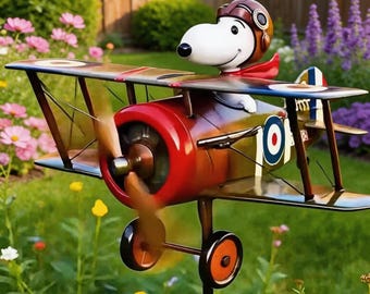 Flying Ace Dog Biplane Windmill, Outdoor Lawn Windmill Ornament, Garden and Courtyard Decor Windmill, Snoopy Retro Biplane Garden Windmill