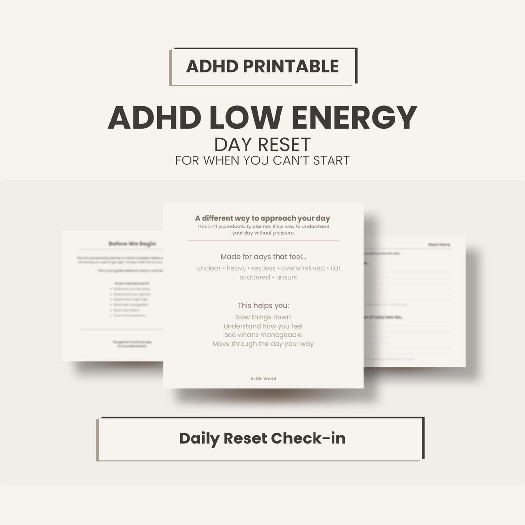 ADHD Reset Workbook | Low Energy Day Planner | Gentle Daily Check-in ...